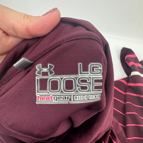 Under Armour Polo Shirt Men Large Maroon Loose Fit Heatgear Performance Golf - Picture 5 of 9